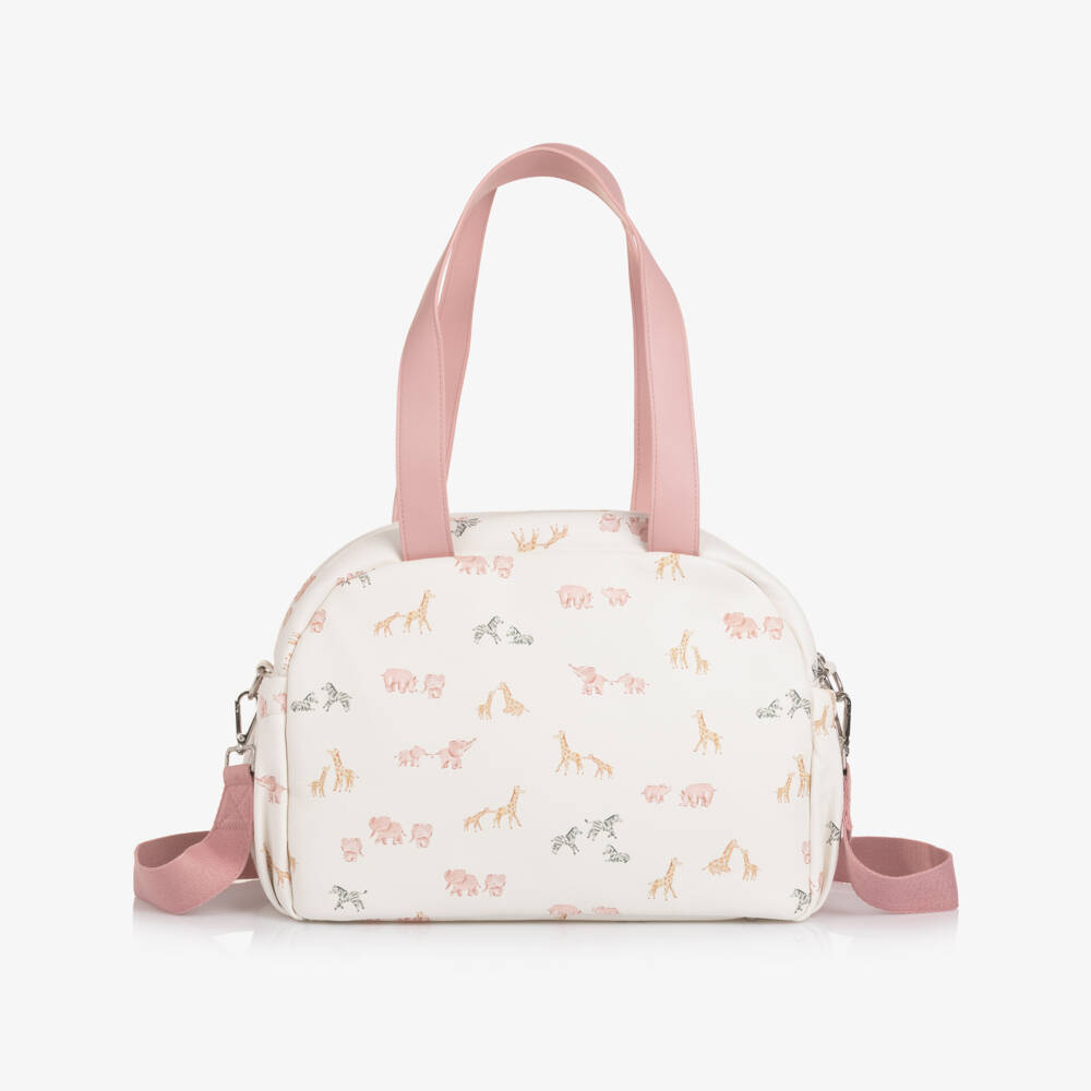 Mayoral Newborn-Ivory & Pink Safari Faux Leather Changing Bag (36cm) | Childrensalon Outlet