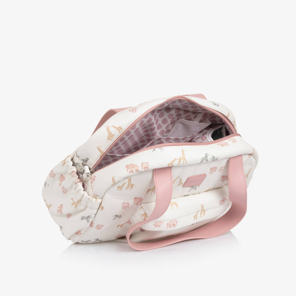 Mayoral Newborn-Ivory & Pink Safari Faux Leather Changing Bag (36cm) | Childrensalon Outlet