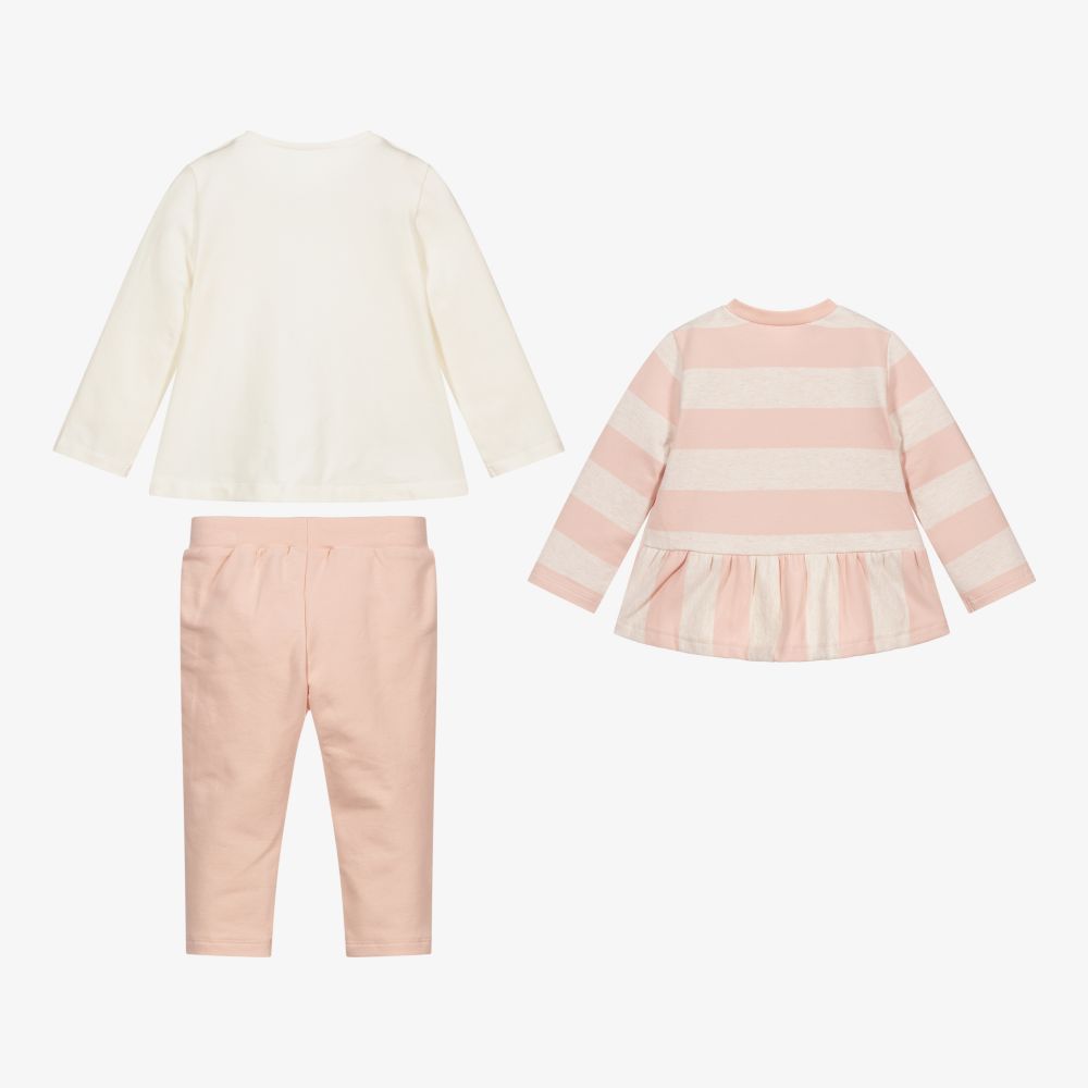 مايورال Newborn-طقم بنطلون قطن جيرسي لون عاجي وزهري للمولودات | Childrensalon Outlet