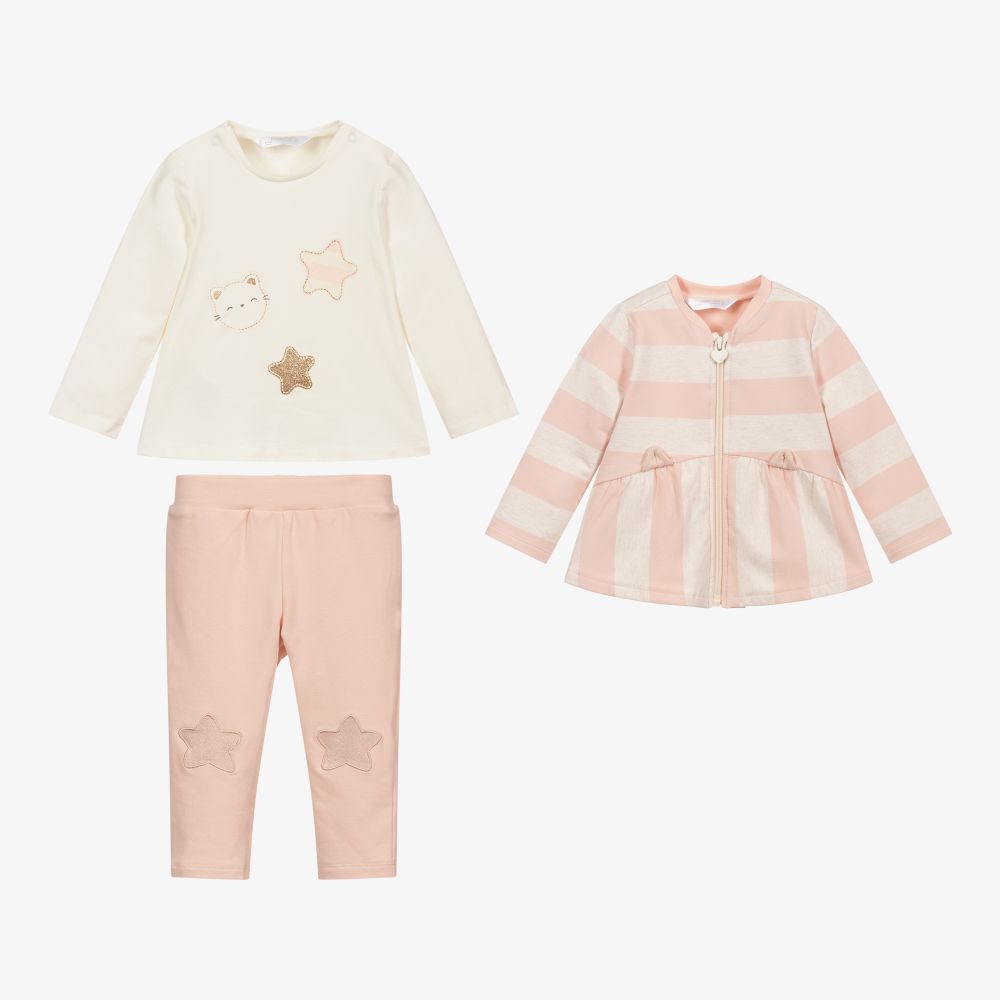 مايورال Newborn-طقم بنطلون قطن جيرسي لون عاجي وزهري للمولودات | Childrensalon Outlet