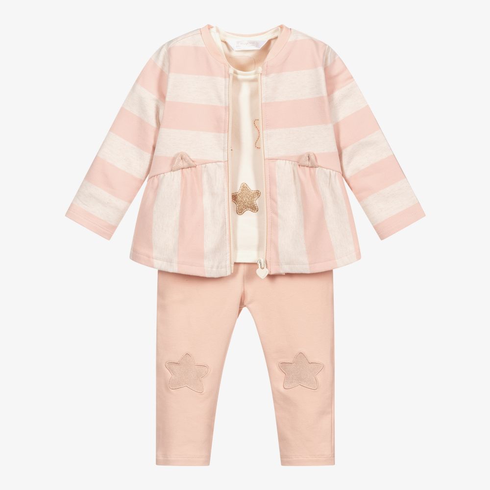 Mayoral Newborn - Кремово-розовый комплект с брюками | Childrensalon