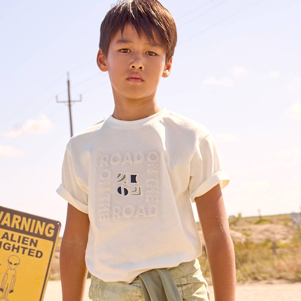 Mayoral Nukutavake-Ivory Puff Graphic Tshirt | Childrensalon Outlet