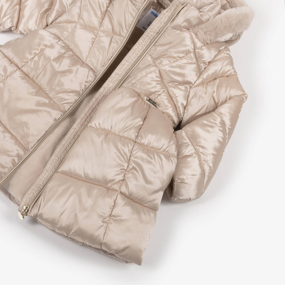 Mayoral-Ivory Puffer Faux Fur Coat | Childrensalon Outlet