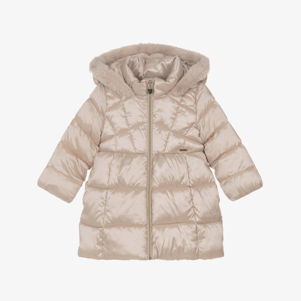 Mayoral-Ivory Puffer Faux Fur Coat | Childrensalon Outlet
