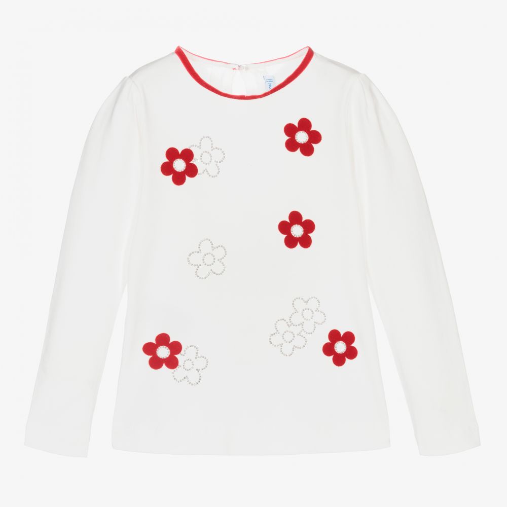 Mayoral - Ivory & Red Floral Cotton Top | Childrensalon Outlet