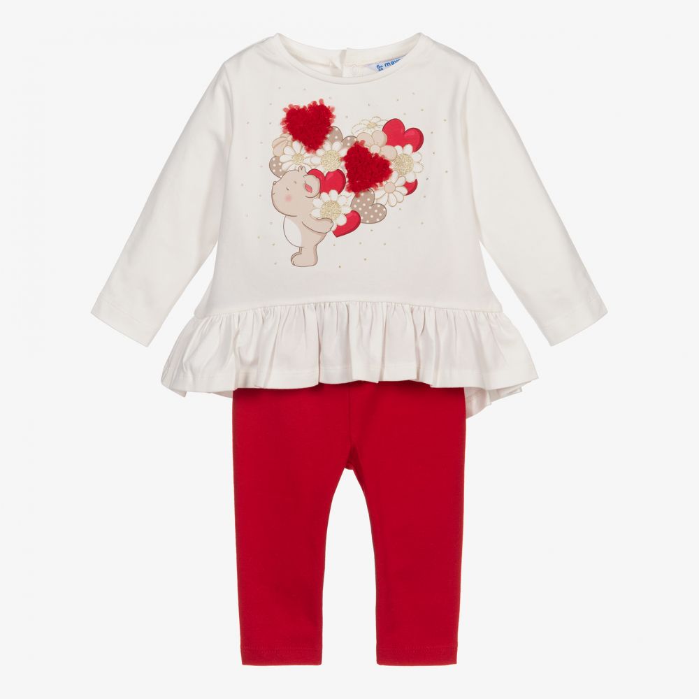 Mayoral-Ivory & Red Leggings Set | Childrensalon Outlet