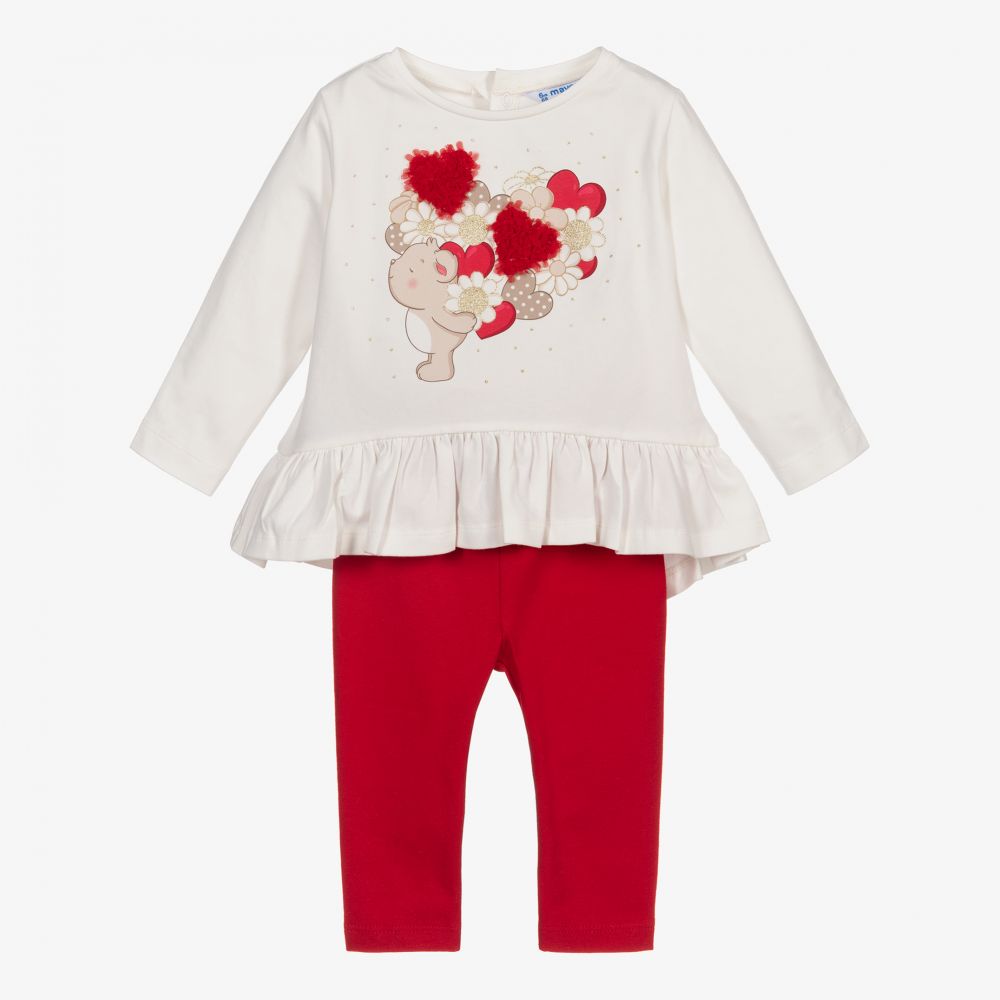 Mayoral - Teddy-Leggings-Set in Elfenbein und Rot | Childrensalon