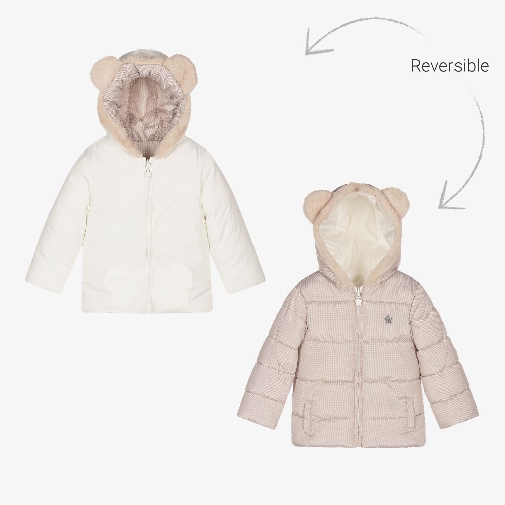 Mayoral Newborn - Ivory Reversible Baby Coat  | Childrensalon