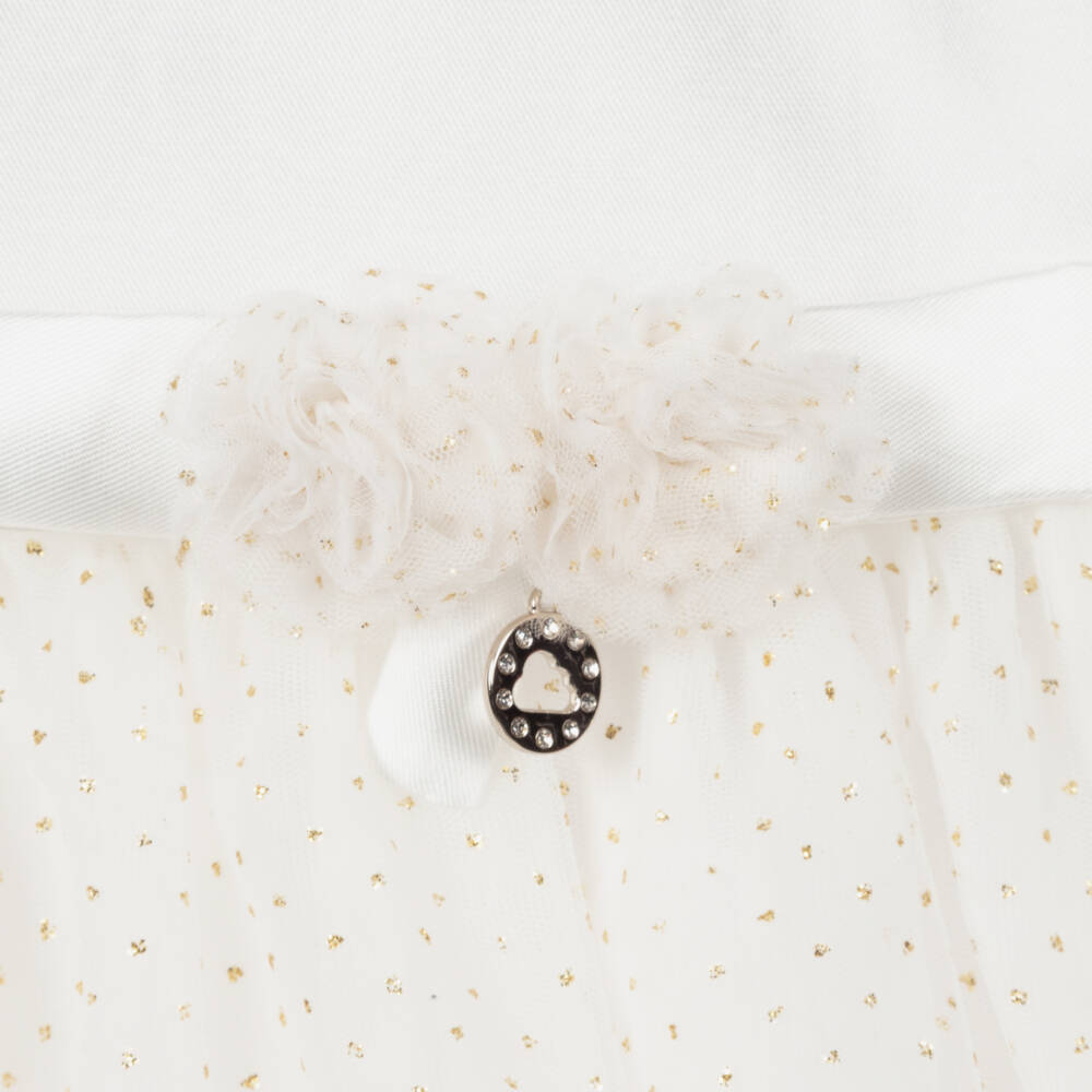 Mayoral-Ivory Satin & Gold Tulle Dress | Childrensalon Outlet