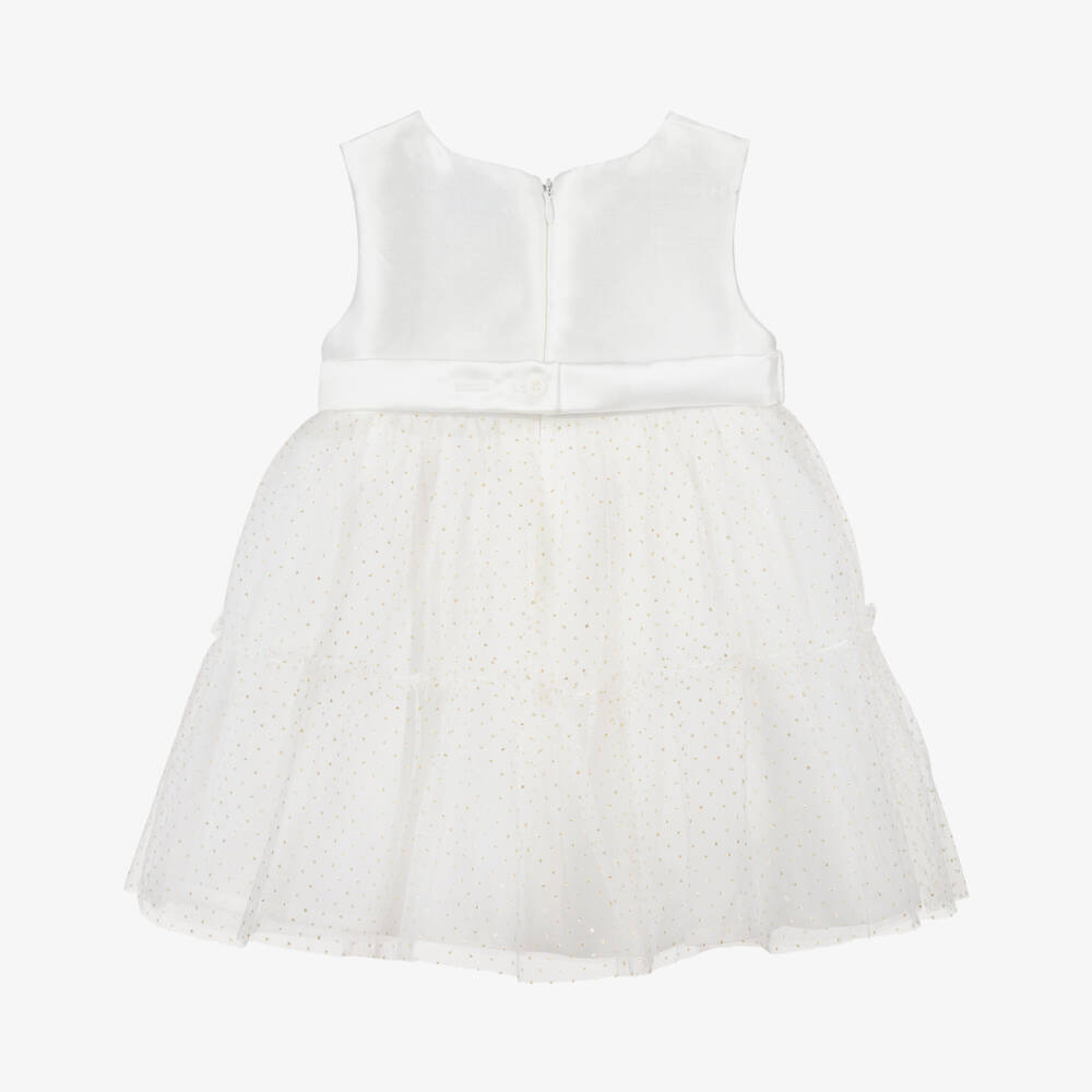 Mayoral-Ivory Satin & Gold Tulle Dress | Childrensalon Outlet