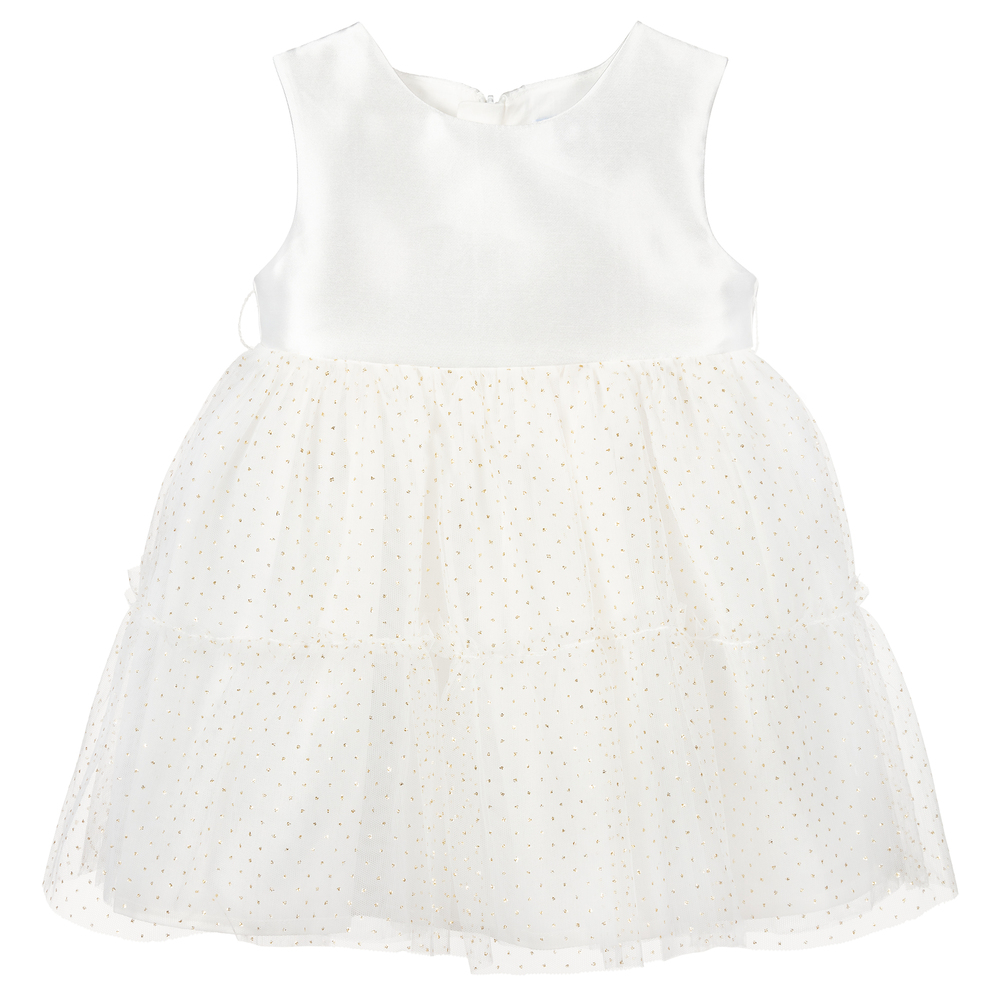 مايورال-فستان أطفال بناتي ساتان وتول لون عاجي وذهبي | Childrensalon Outlet