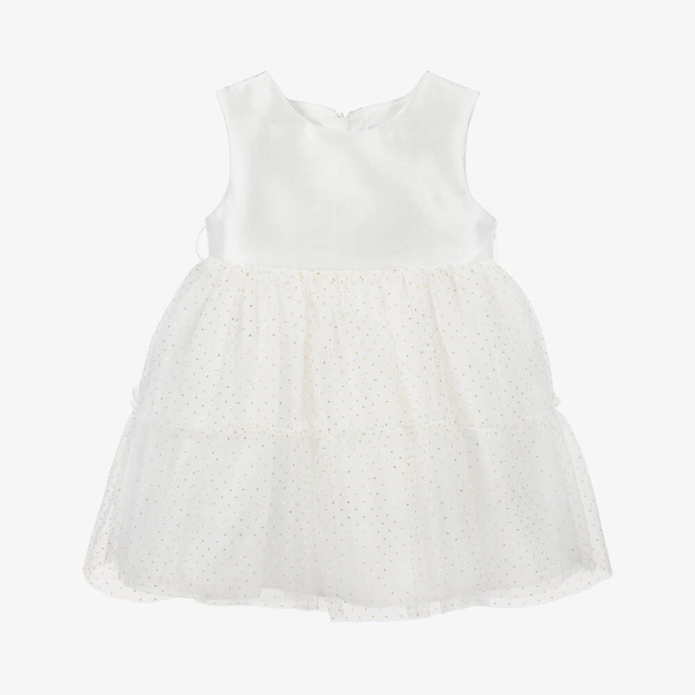 Mayoral-Ivory Satin & Gold Tulle Dress | Childrensalon Outlet