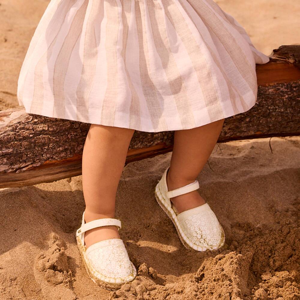 Mayoral-Ivory Sequin Flower Espadrilles | Childrensalon Outlet