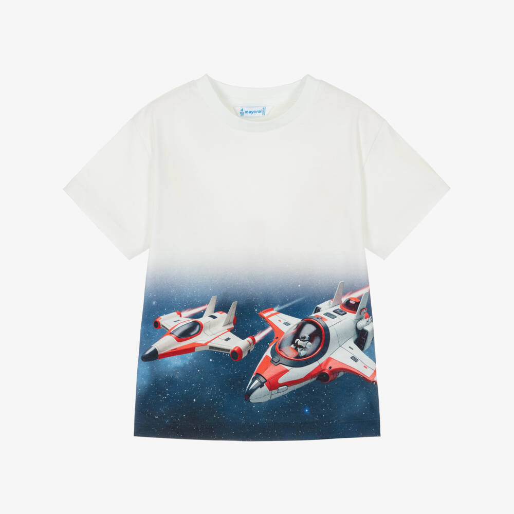 Mayoral- Ivory Space Print T-shirt | Childrensalon Outlet