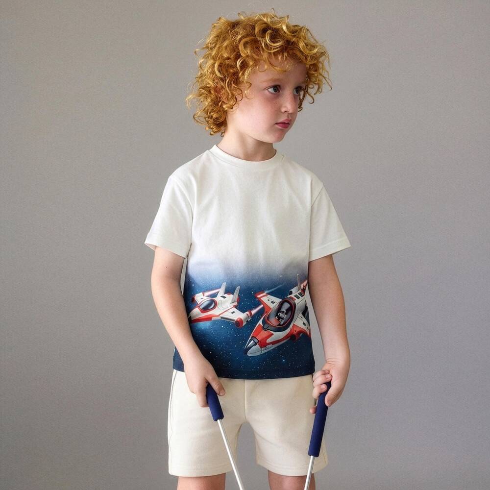 Mayoral- Ivory Space Print T-shirt | Childrensalon Outlet