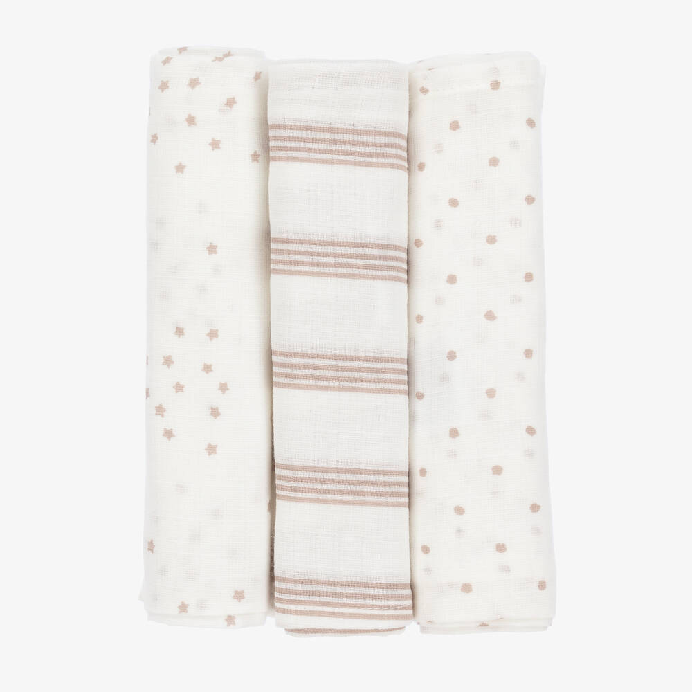 Mayoral-Ivory Star & Stripe Cotton Muslins (3 Pack) | Childrensalon Outlet