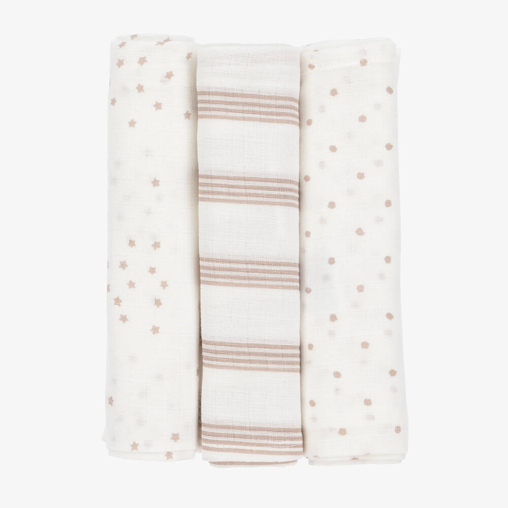 Mayoral - Ivory Star & Stripe Cotton Muslins (3 Pack) | Childrensalon