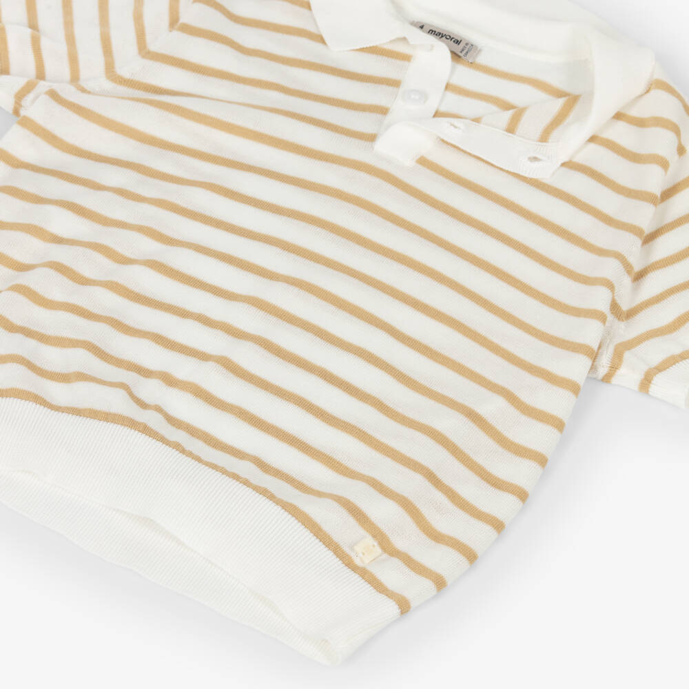 Mayoral-Ivory Stripe Knit Polo Shirt | Childrensalon Outlet
