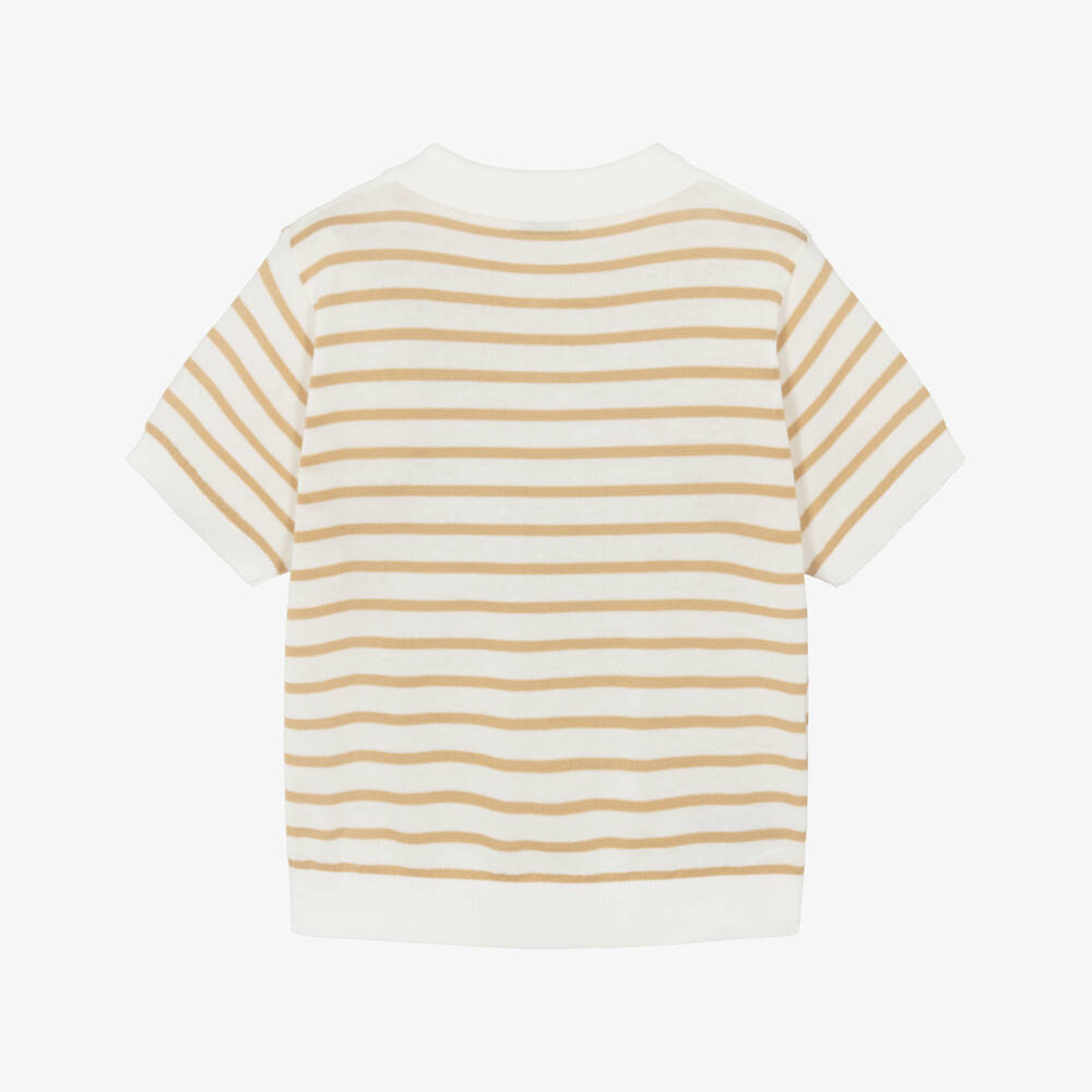 Mayoral-Ivory Stripe Knit Polo Shirt | Childrensalon Outlet