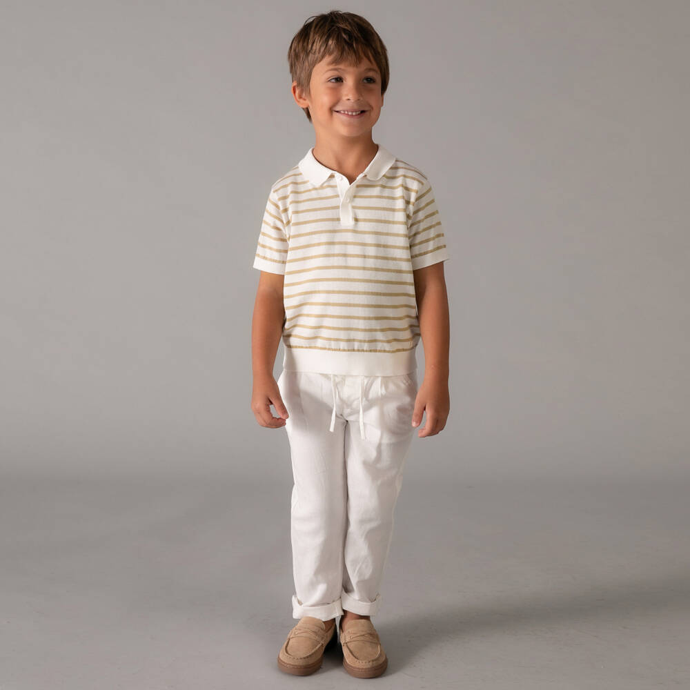 Mayoral-Ivory Stripe Knit Polo Shirt | Childrensalon Outlet