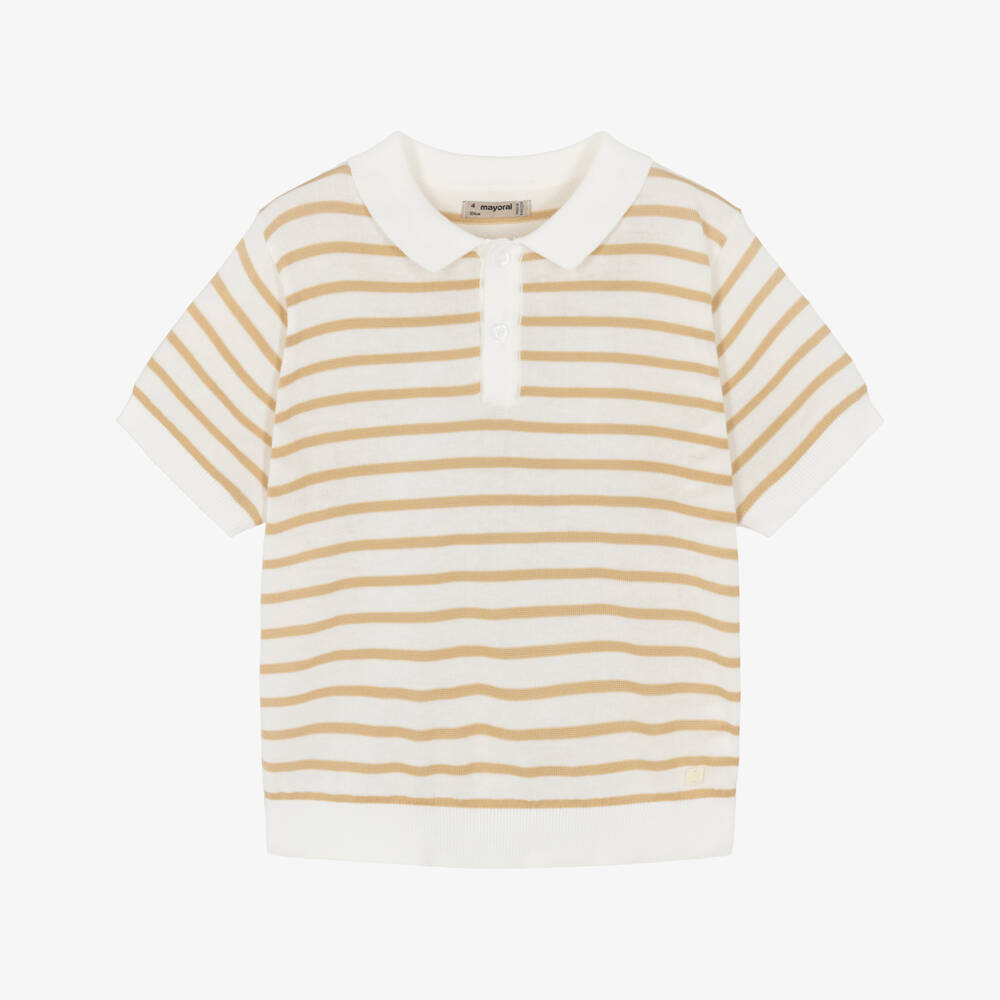 Mayoral-Ivory Stripe Knit Polo Shirt | Childrensalon Outlet