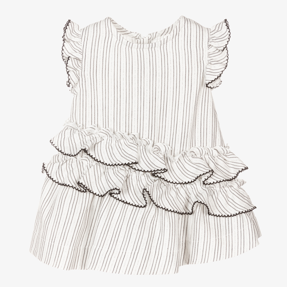Mayoral - Ivory Stripe Ruffle Dress | Childrensalon