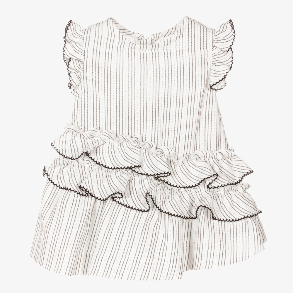 Mayoral-Ivory Stripe Ruffle Dress | Childrensalon Outlet