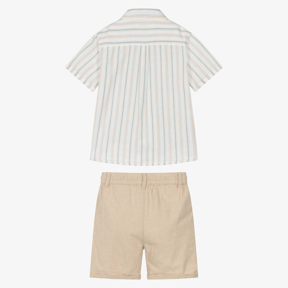 Mayoral-Ivory Stripe Shorts Set | Childrensalon Outlet