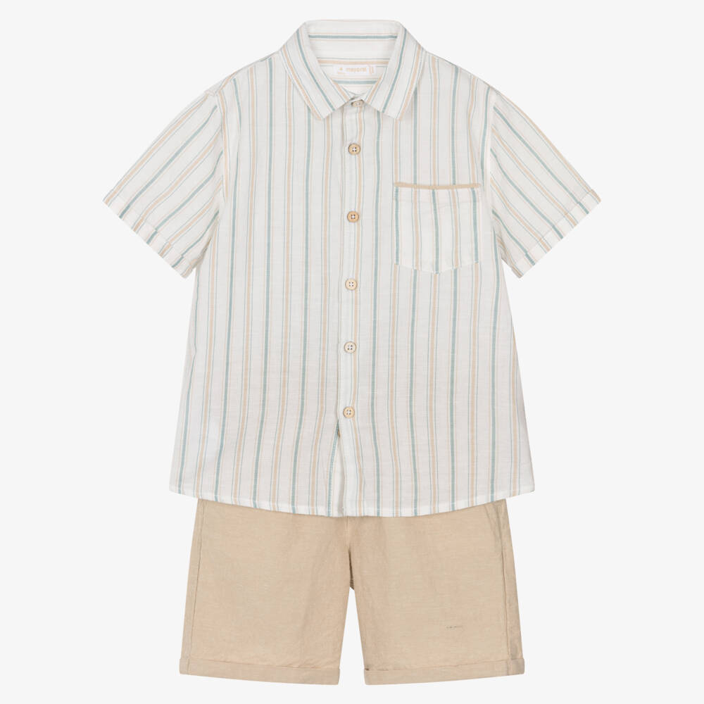 Mayoral-Ivory Stripe Shorts Set | Childrensalon Outlet