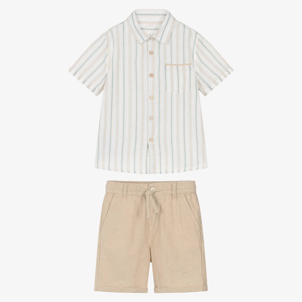 Mayoral-Ivory Stripe Shorts Set | Childrensalon Outlet