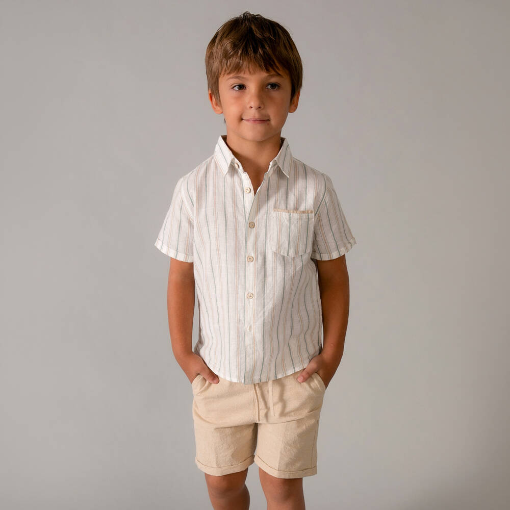Mayoral-Ivory Stripe Shorts Set | Childrensalon Outlet