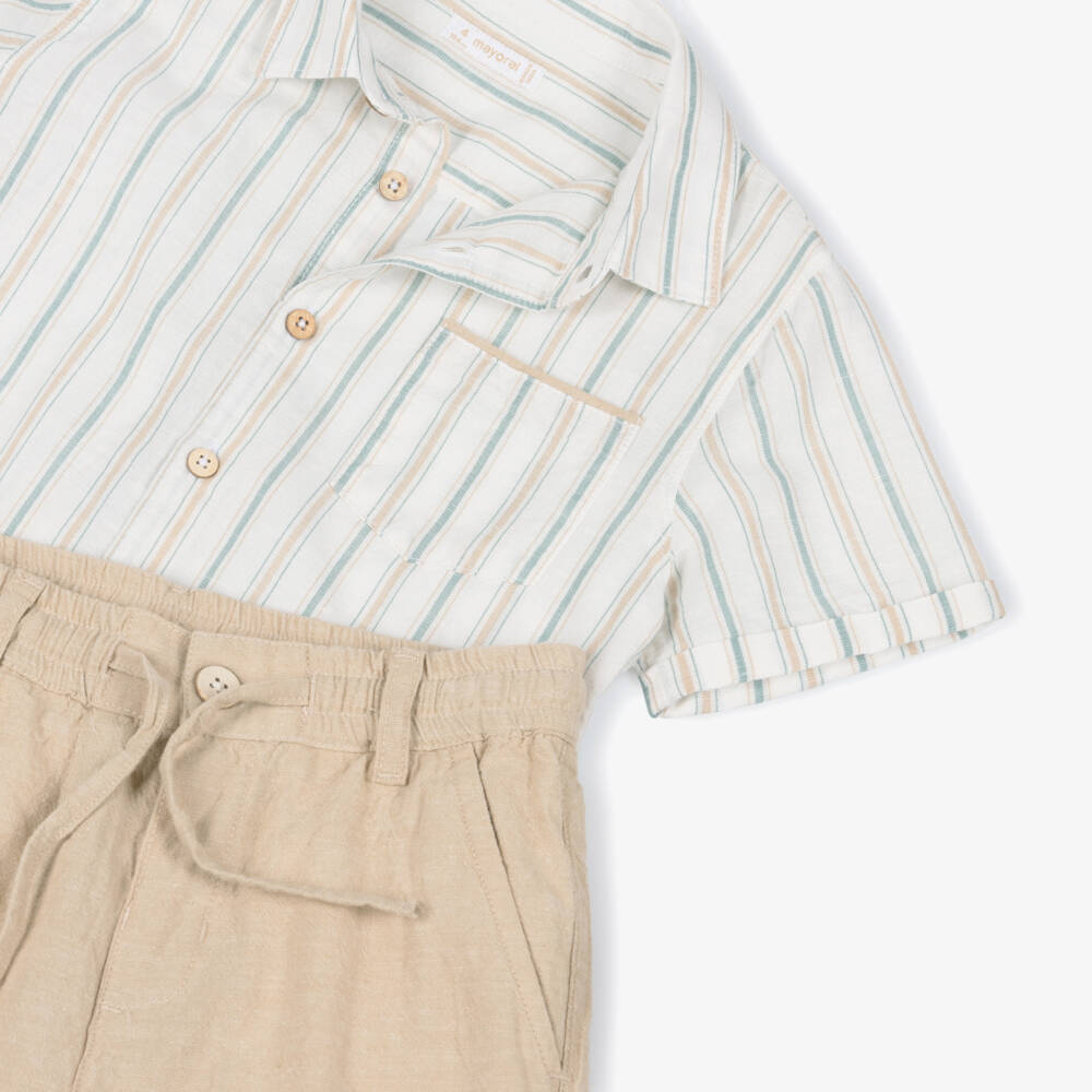 Mayoral-Ivory Stripe Shorts Set | Childrensalon Outlet