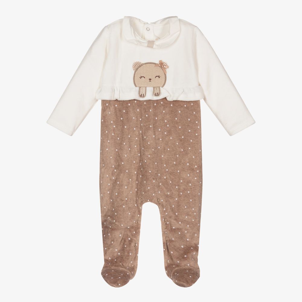 Mayoral Newborn - Ivory Teddy Velour Babygrow | Childrensalon