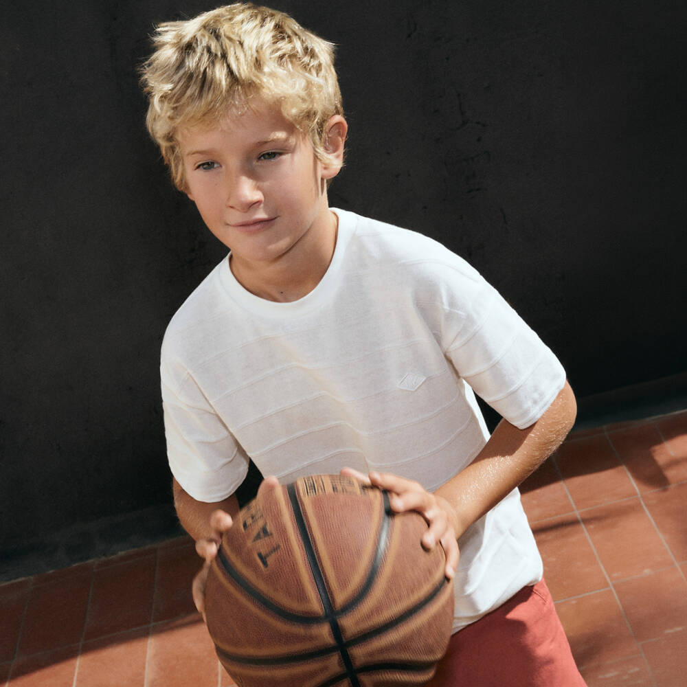 Mayoral Nukutavake-Ivory Textured Stripe Tshirt | Childrensalon Outlet