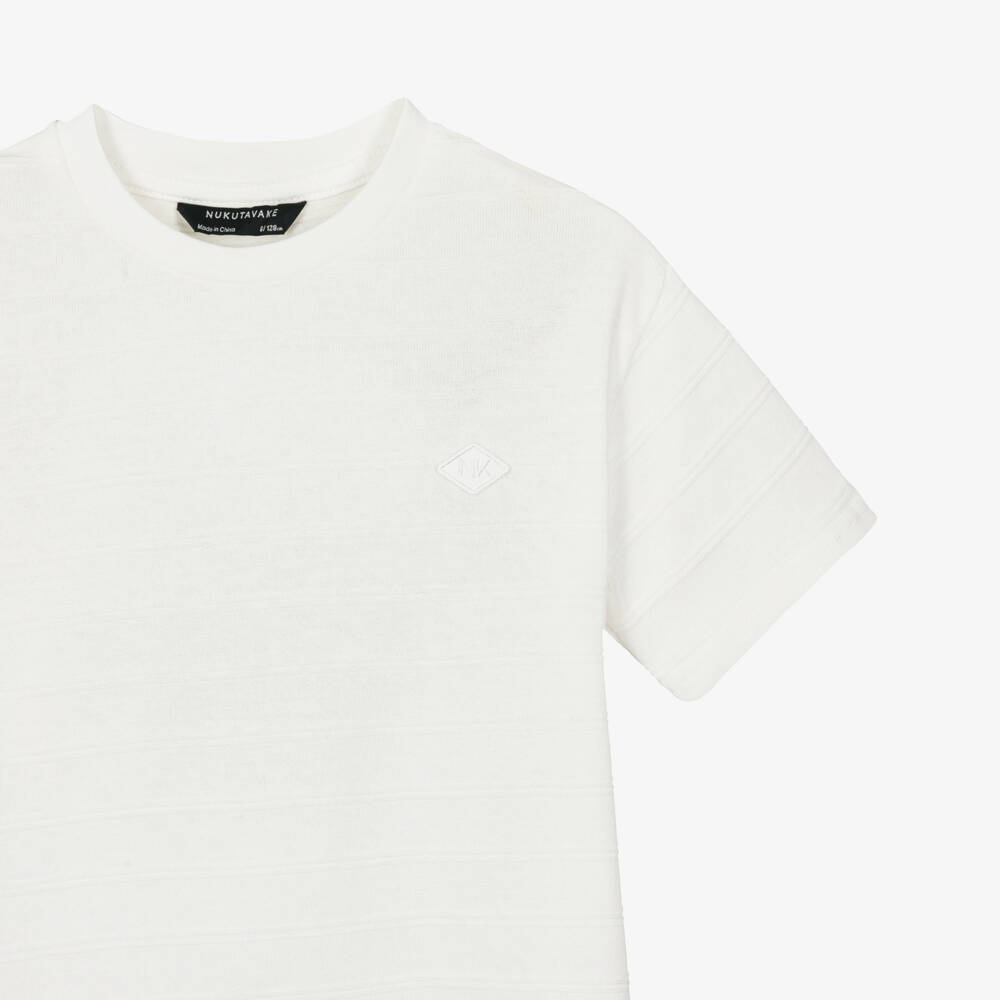 Mayoral Nukutavake-Ivory Textured Stripe Tshirt | Childrensalon Outlet