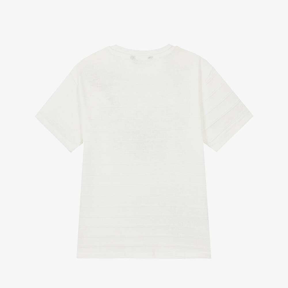 Mayoral Nukutavake-Ivory Textured Stripe Tshirt | Childrensalon Outlet