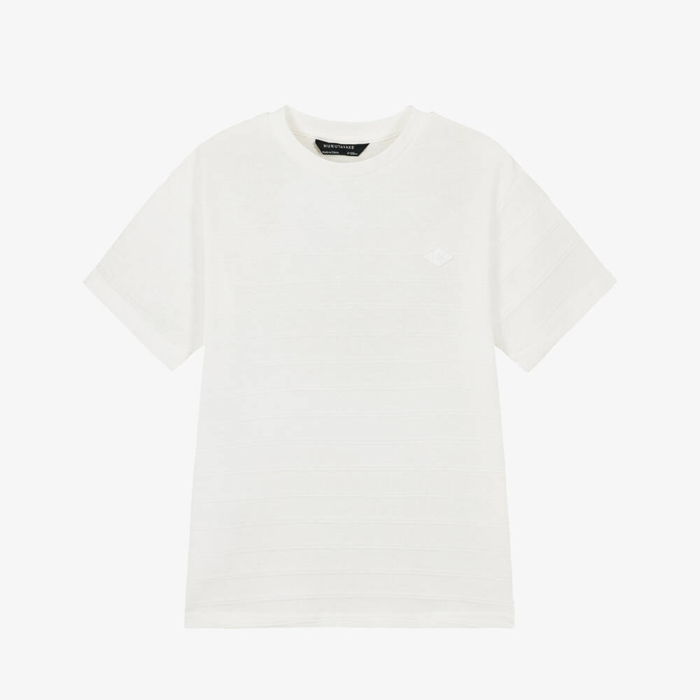 Mayoral Nukutavake-Ivory Textured Stripe Tshirt | Childrensalon Outlet