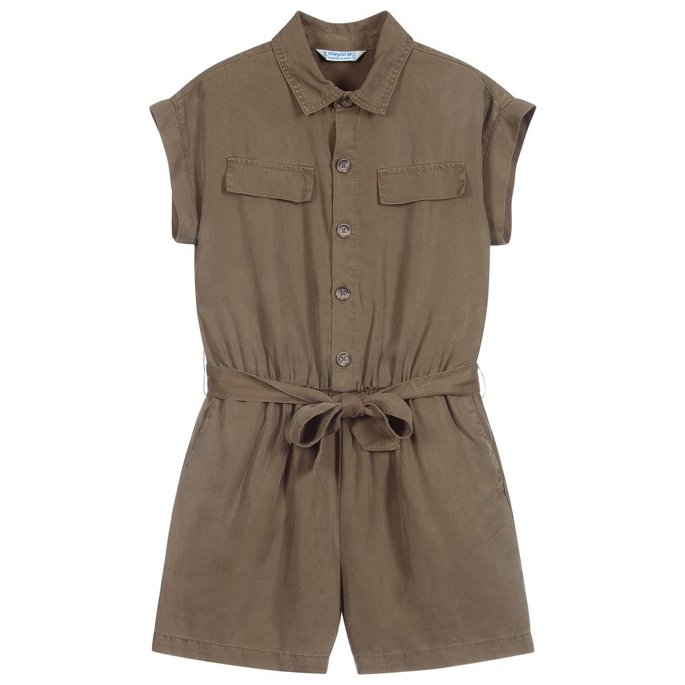 Mayoral - Khaki Green Lyocell Playsuit | Childrensalon