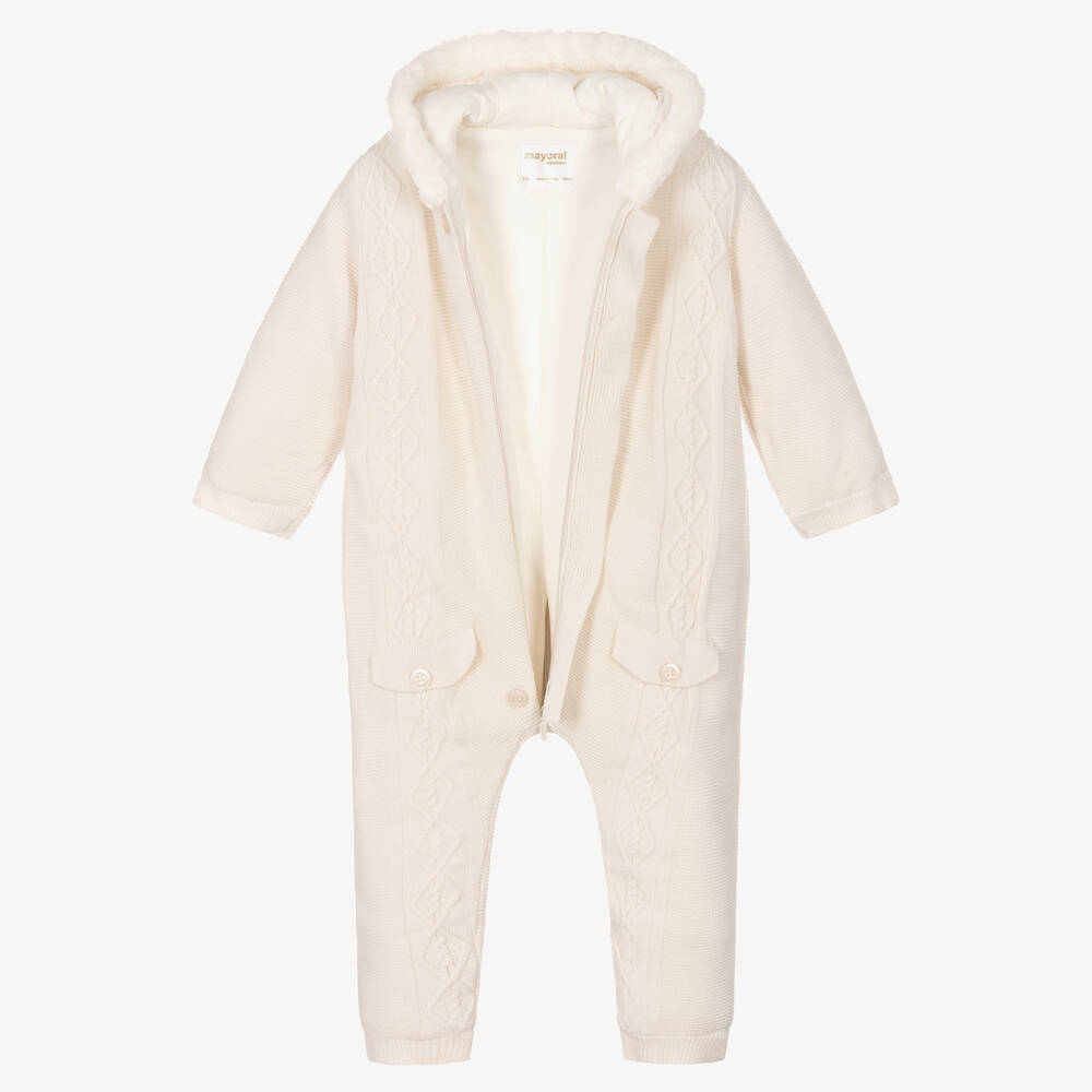 Mayoral Newborn-Light Beige Knitted Pramsuit | Childrensalon Outlet