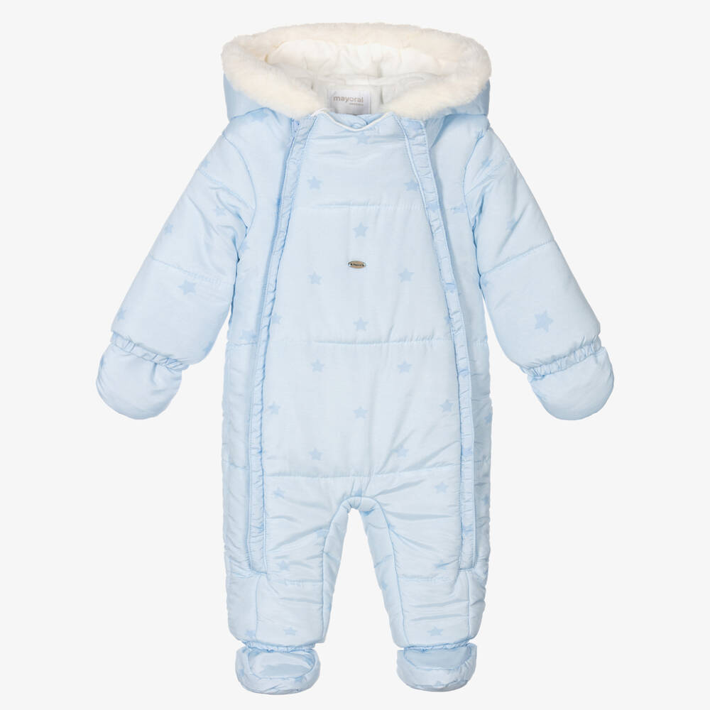 Mayoral Newborn - Light Blue Stars Baby Snowsuit | Childrensalon