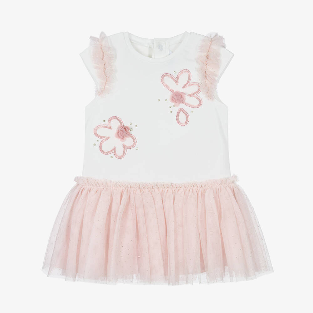 Mayoral-Платье из кремового и розового тюля для маленьких девочек | Childrensalon Outlet