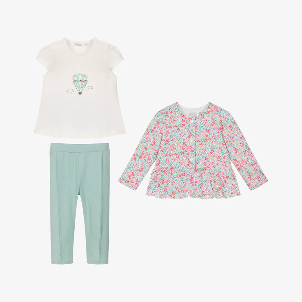 Mayoral Newborn-Mint Floral 3 Pcs Leggings Set | Childrensalon Outlet