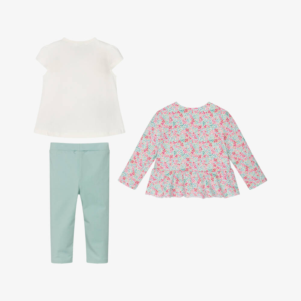 Mayoral Newborn-Mint Floral 3 Pcs Leggings Set | Childrensalon Outlet
