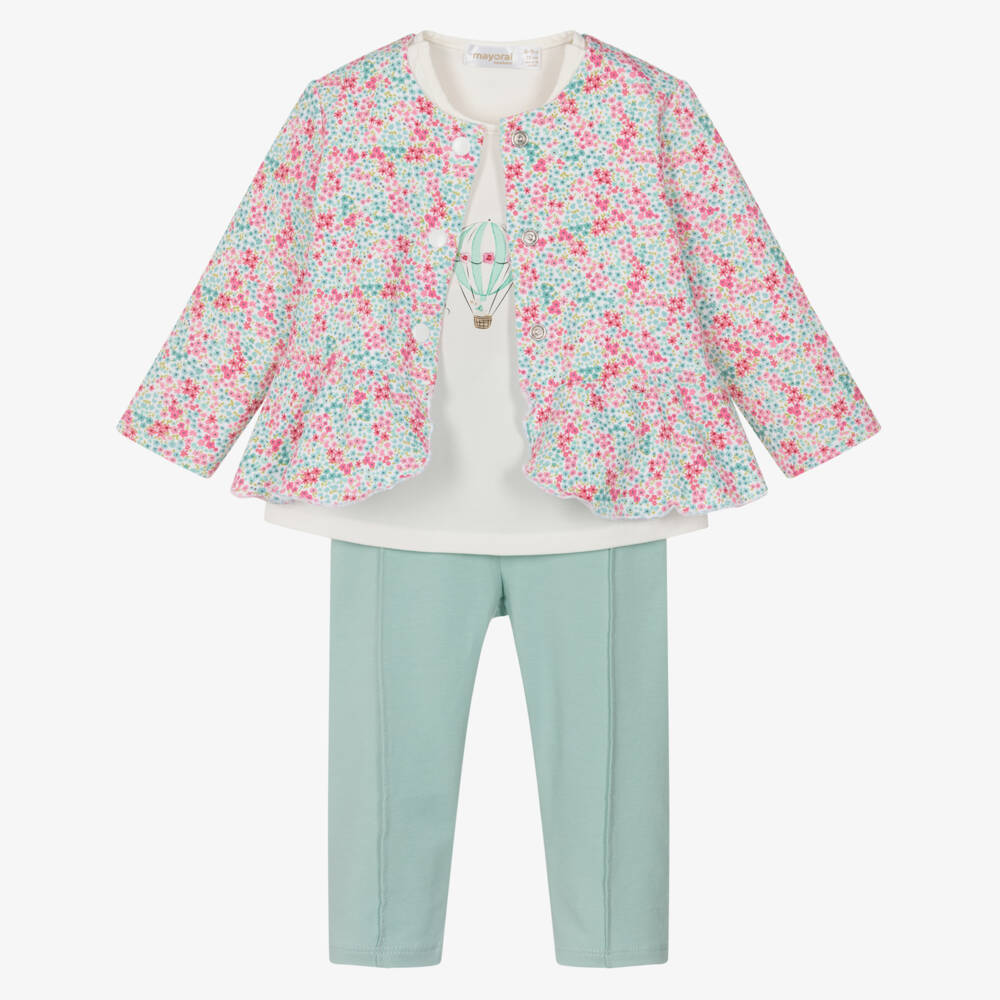 Mayoral Newborn-Mint Floral 3 Pcs Leggings Set | Childrensalon Outlet