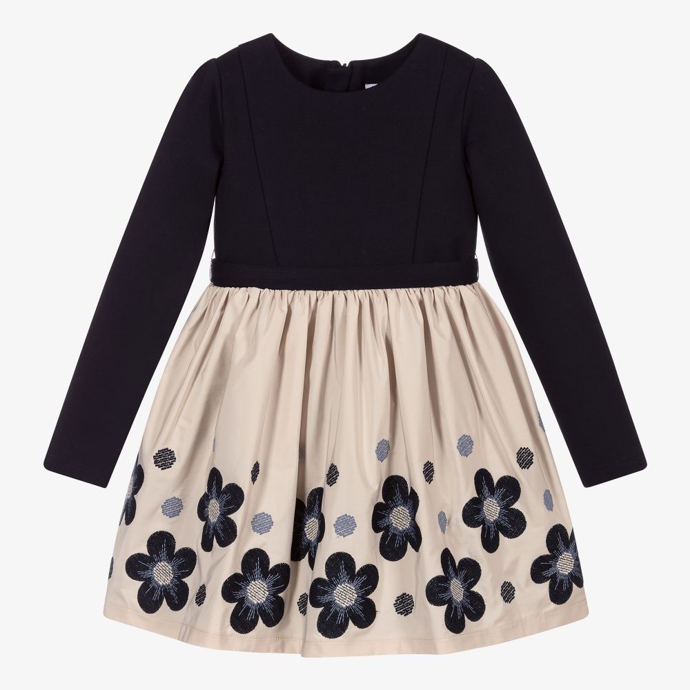 Mayoral-Navy Blue & Beige Dress | Childrensalon Outlet