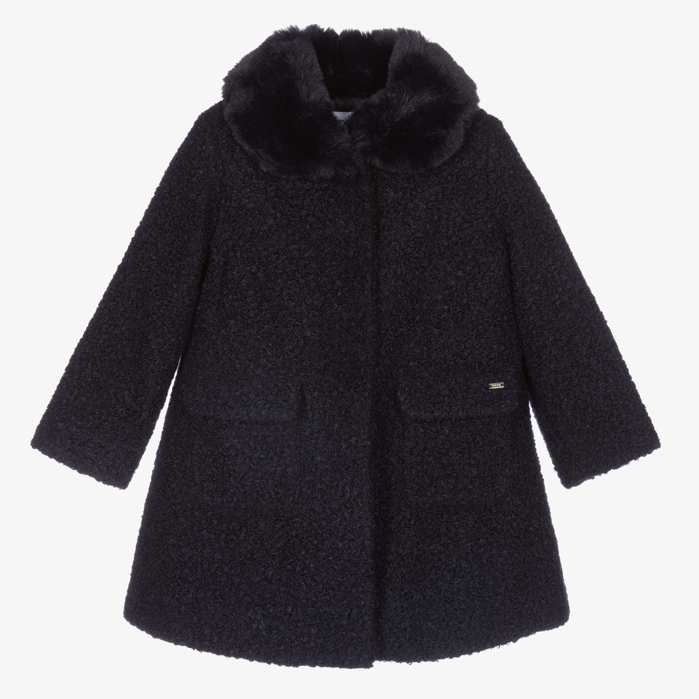 Navy blue boucle coat clearance