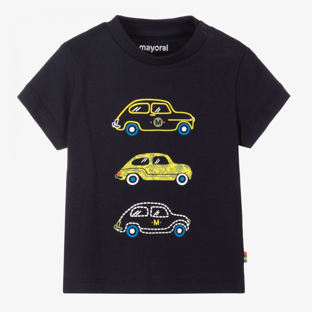 Mayoral - Navy Blue Cars T-Shirt | Childrensalon