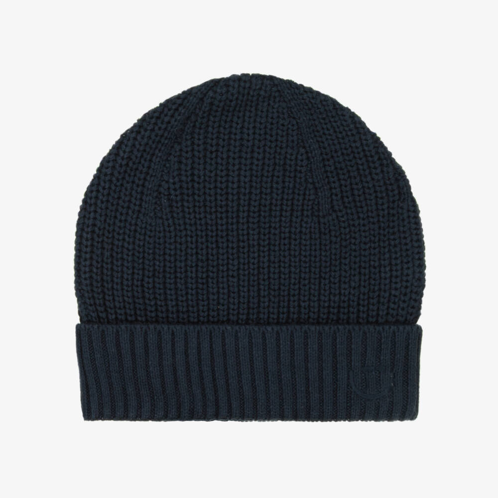 Mayoral-Navy Blue Chunky Knit Cotton Beanie Hat | Childrensalon Outlet
