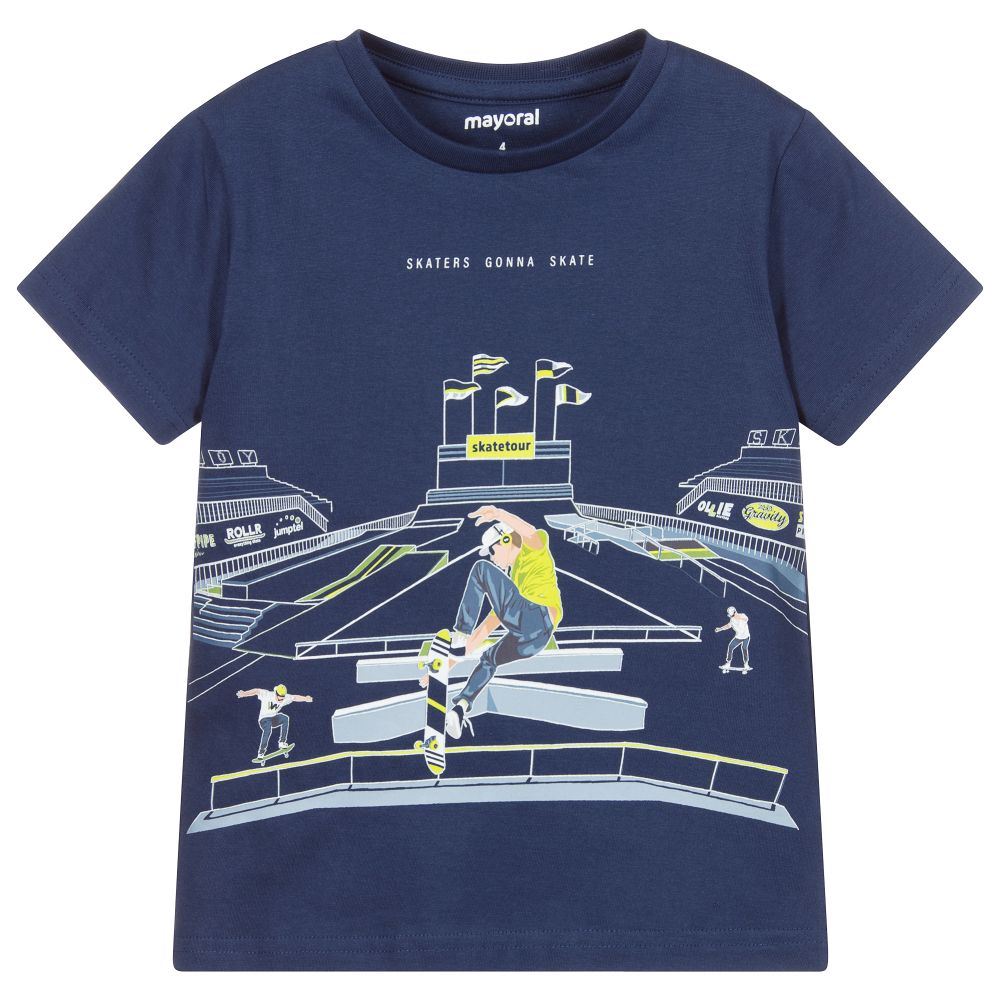 Mayoral - T-shirt bleu marine en coton | Childrensalon