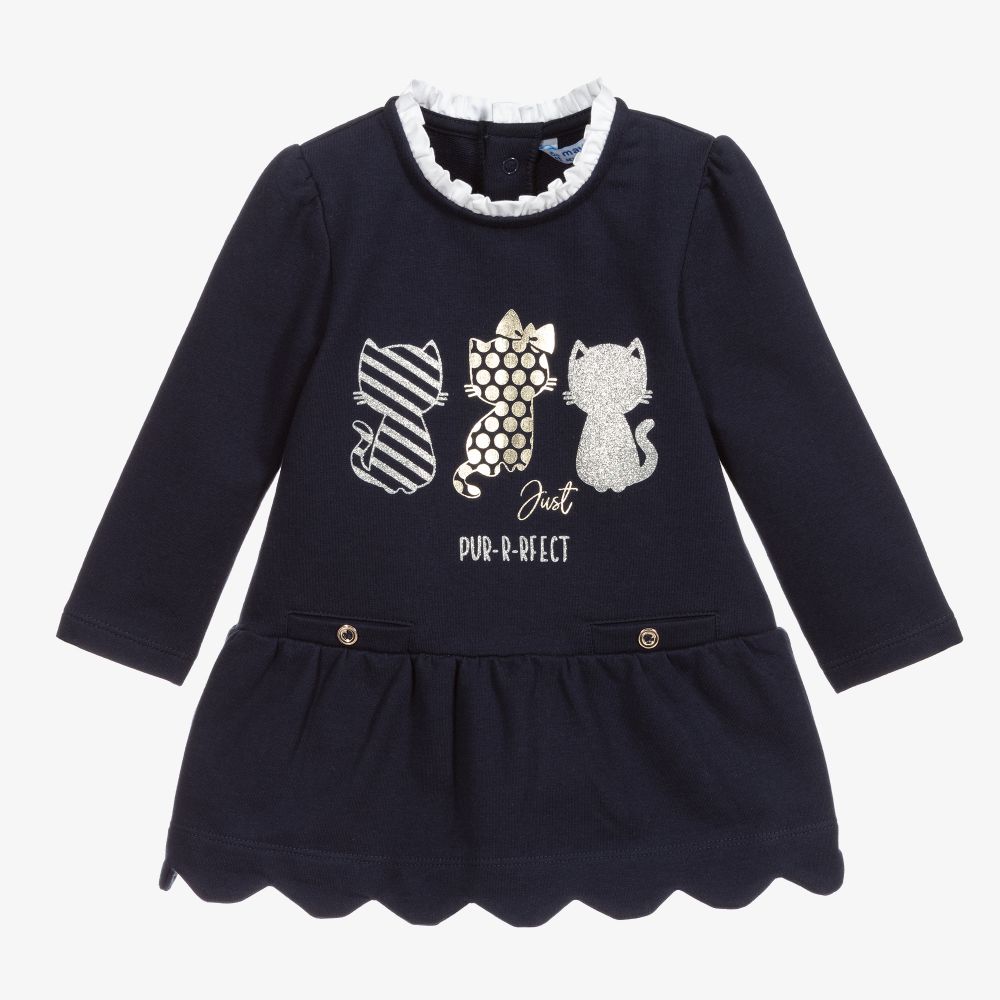 Mayoral - Navyblaues Jersey-Kleid mit Katzenmotiv | Childrensalon